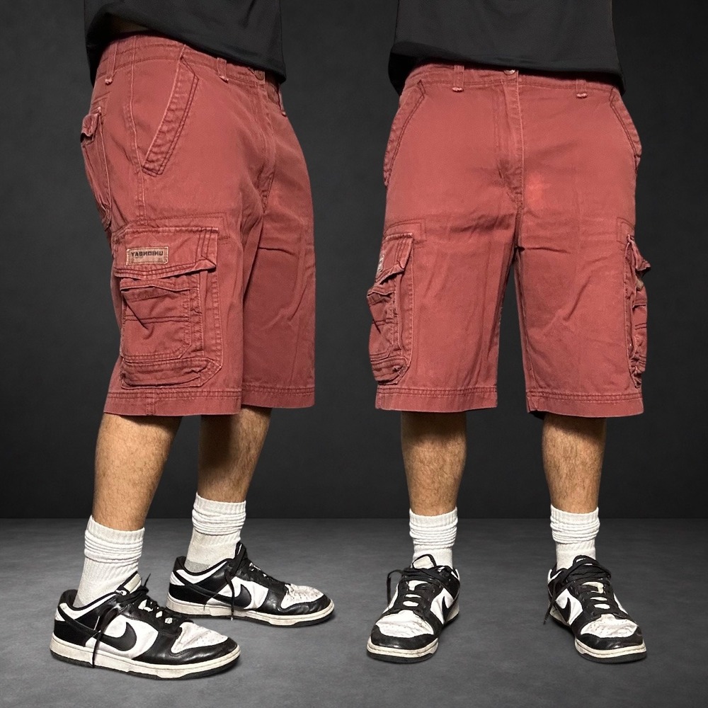 Unionbay Mens Cargo Shorts Red Rust Skater Baggy Y2K Vintage Size 36